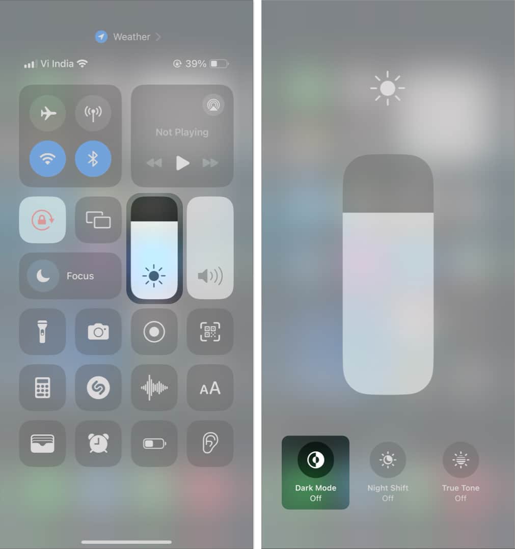 Toggle dark mode from iPhone Control Center