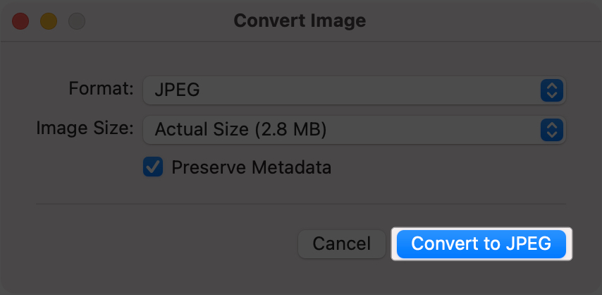Select convert to JPEG