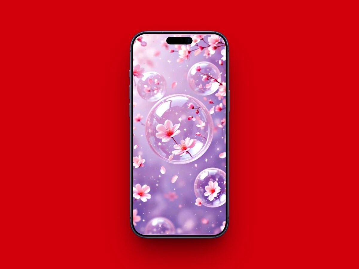 Cherry Blossoms in Bubbles wallpaper for iPhone