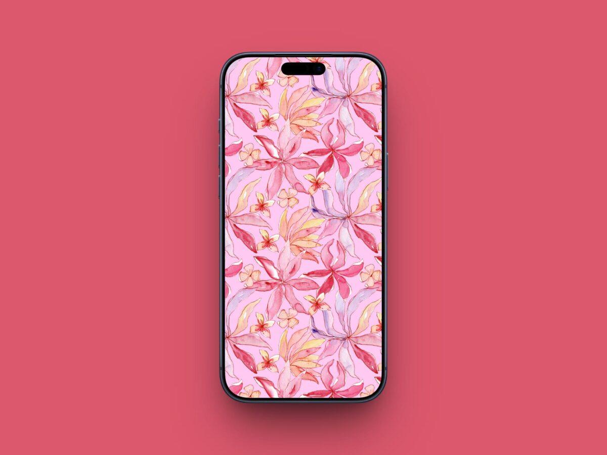 Pink Watercolor Floral Pattern wallpaper for iPhone