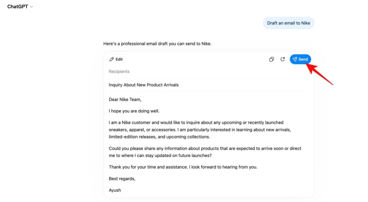 Approve the send action