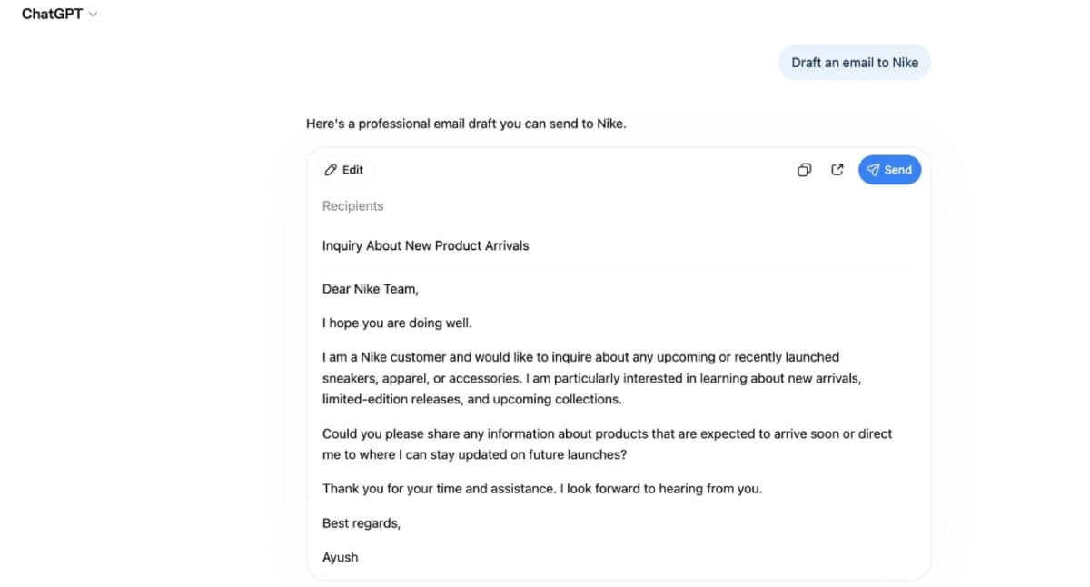 Ask ChatGPT to write an email