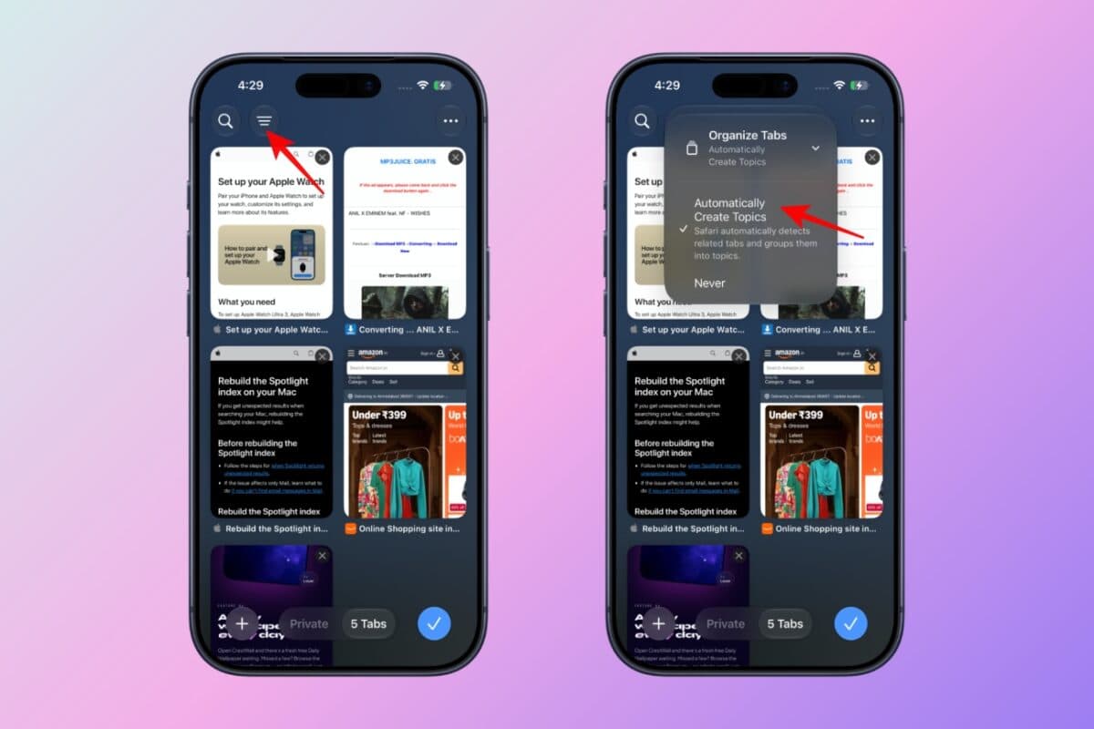 Safari can automatically organize your tabs