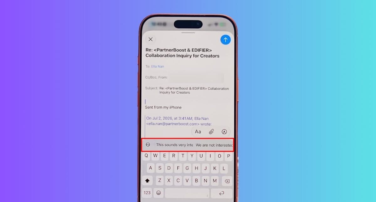 Smart reply suggestions in iOS 27 Mail app