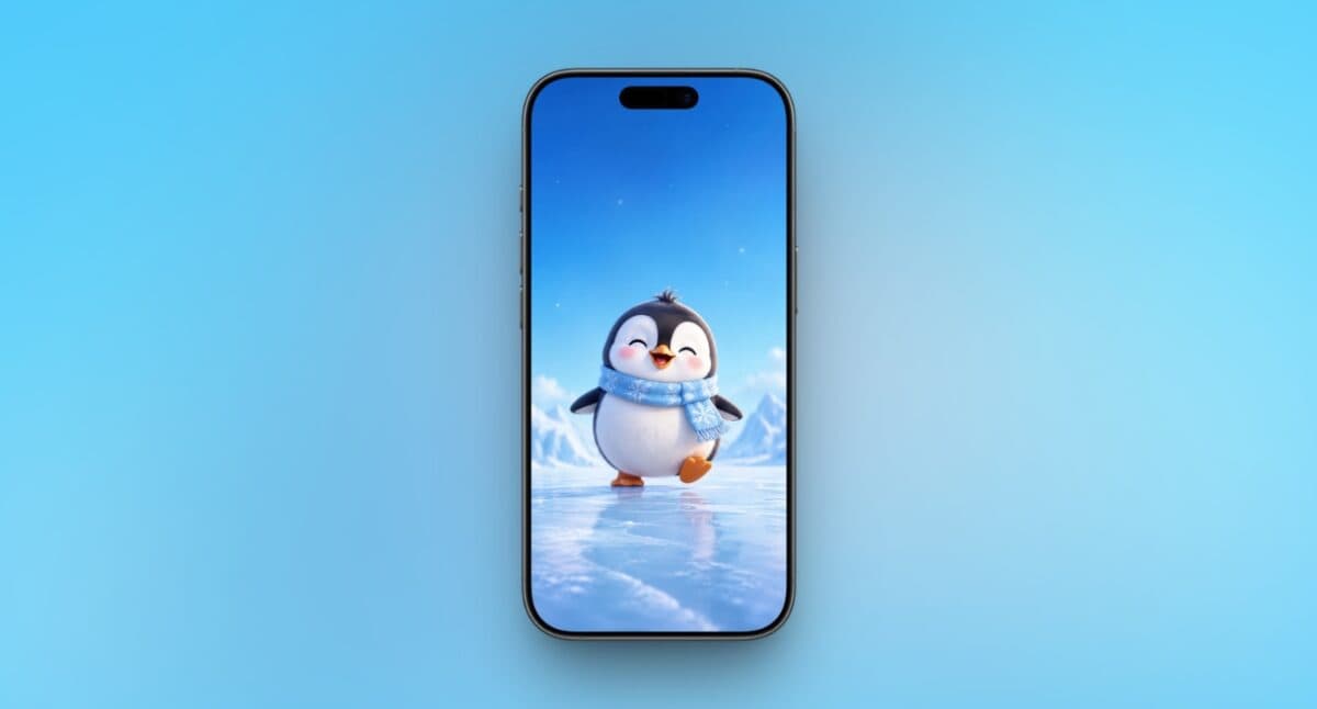 Cheerful penguin on glimmering ice