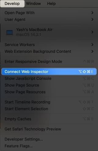 Choose the Show Web Inspector option