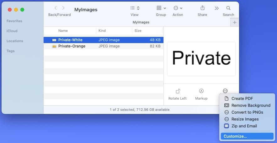 Customize option in the More menu in Finder.