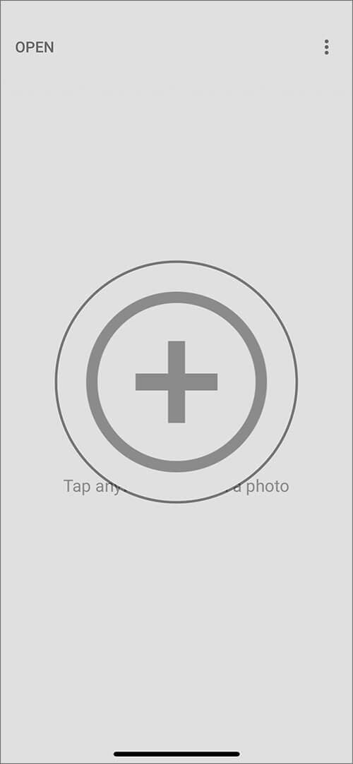 Tap on Plus button to import a Raw photo in iOS Snapseed app