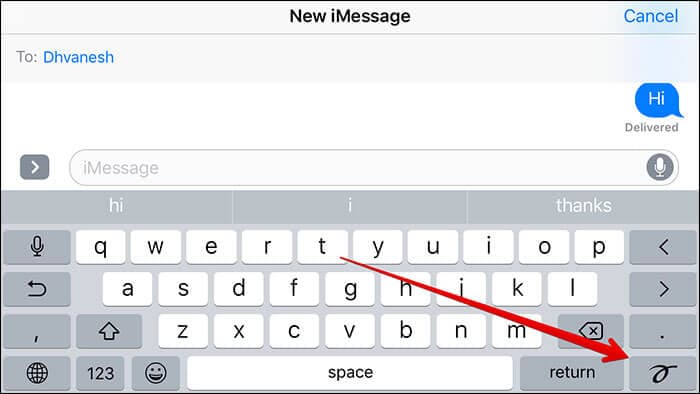 Tap on Handwriting Button in Messages App on iPhone