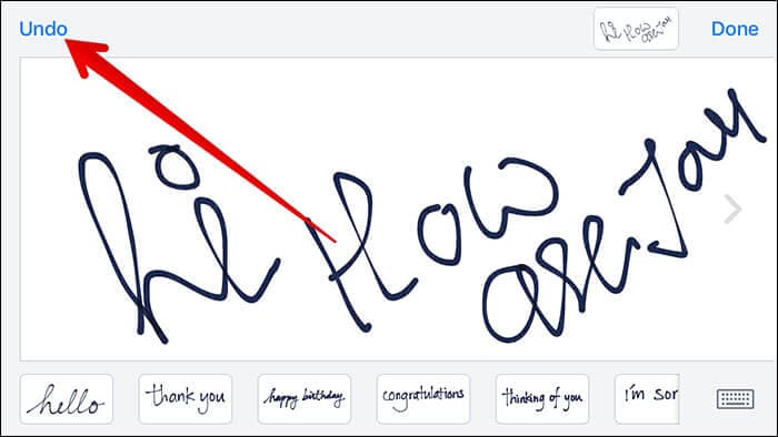 Tap on Undo in Handwritten Message on iPhone