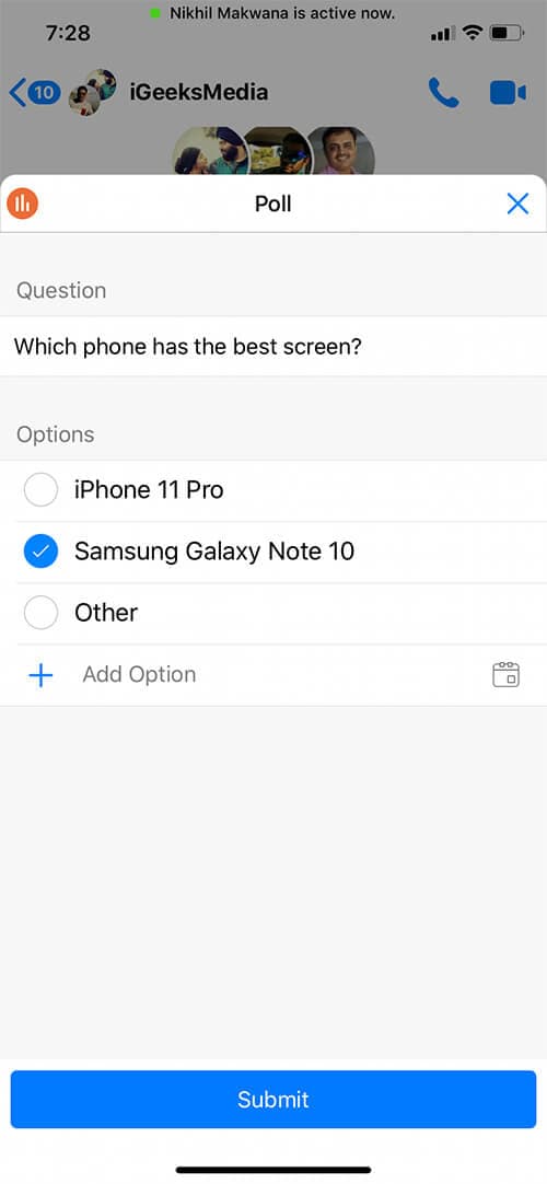 Create Poll on Facebook Messenger on the iPhone