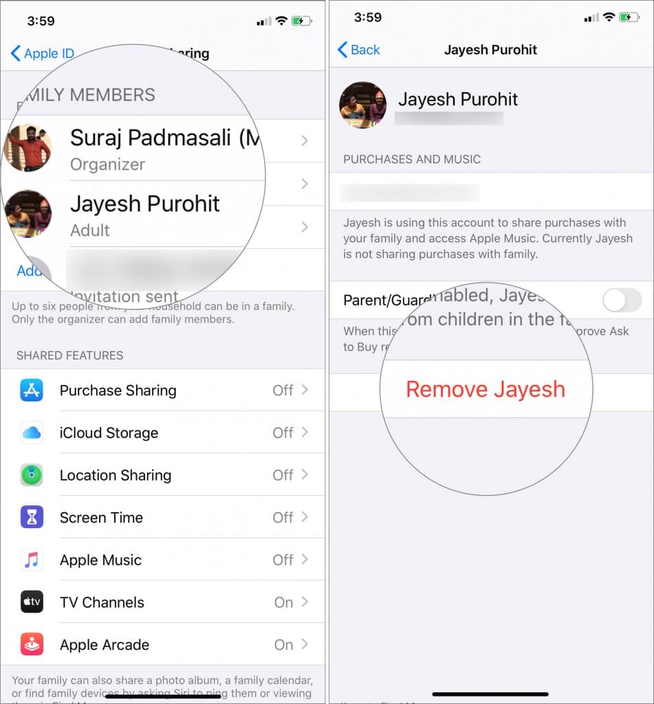 Remove Family or Friend from Family Sharing for Apple TV Plus on iPhone