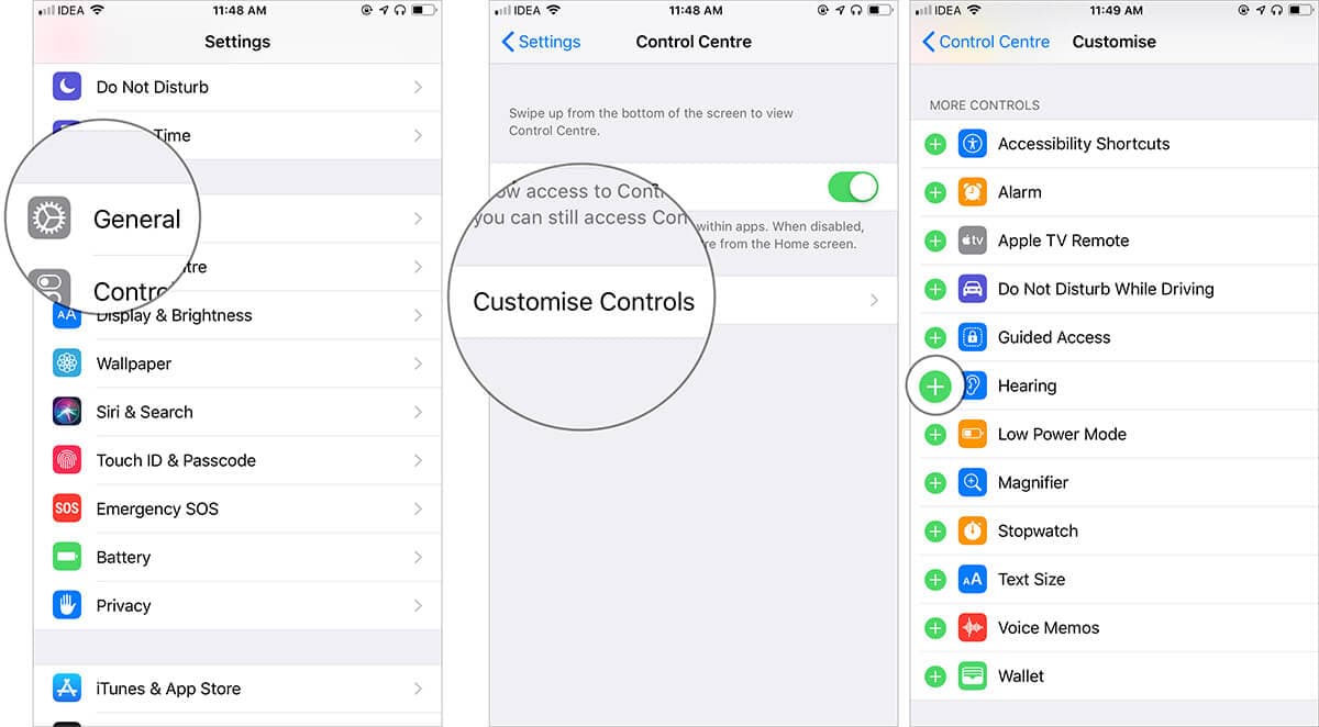 Add Hearing to Control Centre on iPhone