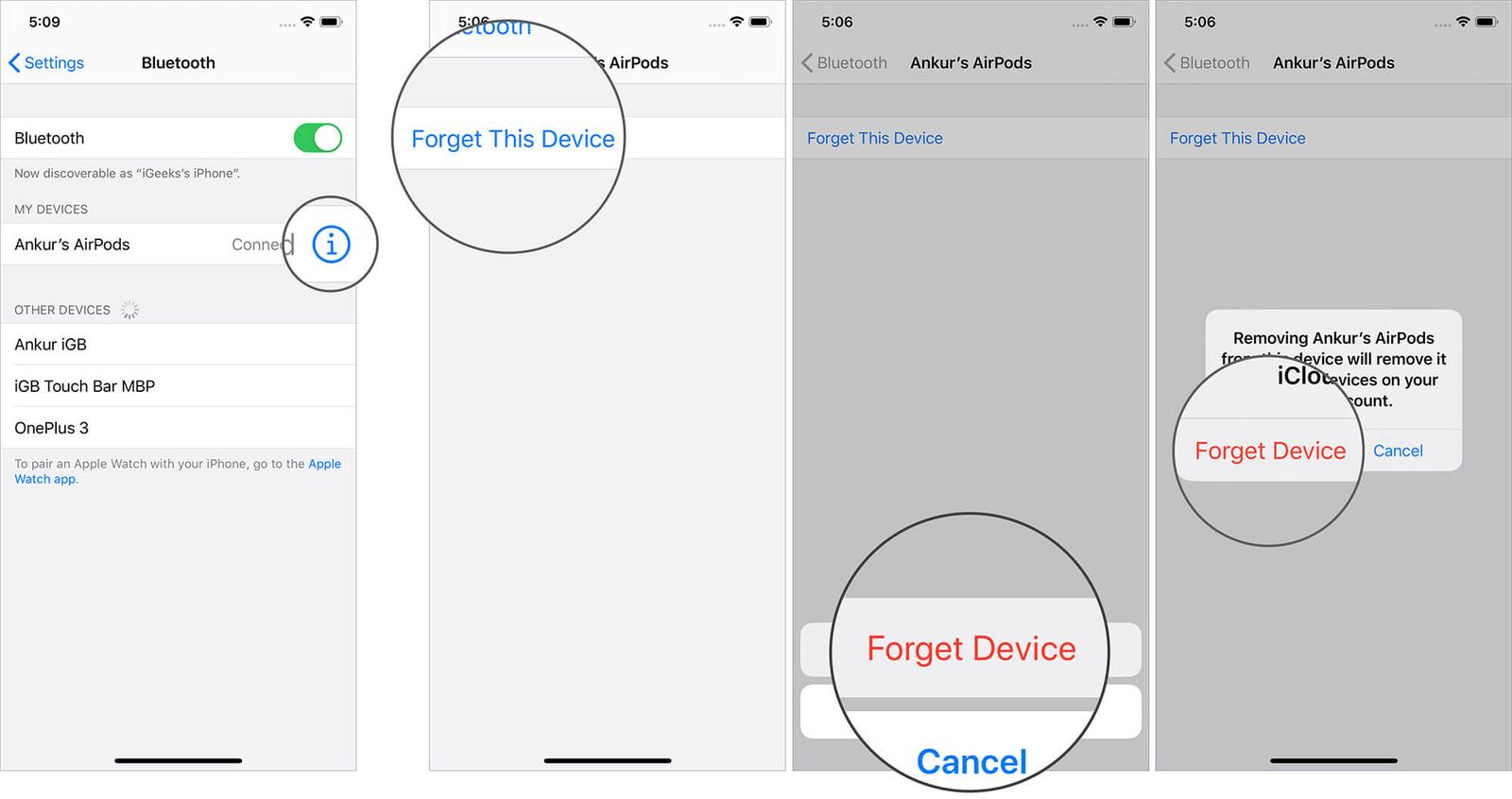 Tap on Forget This Device to Disconnect AirPods from iPhone