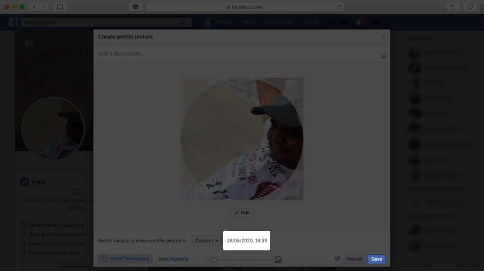 Click on Save to Set Temporary Profile Picture on Facebook From Mac