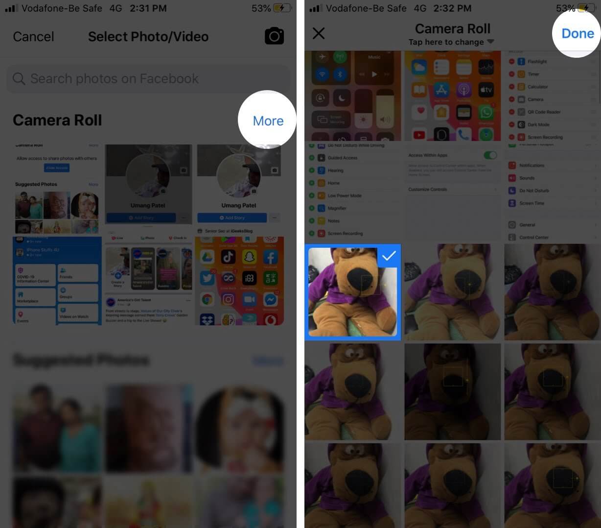 Tap on More Select Photo and Tap on Done