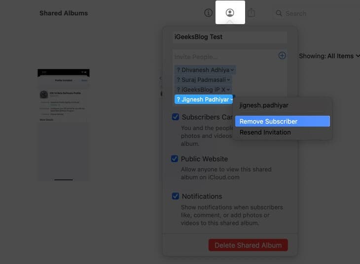 remove people from shared album in photos app on mac