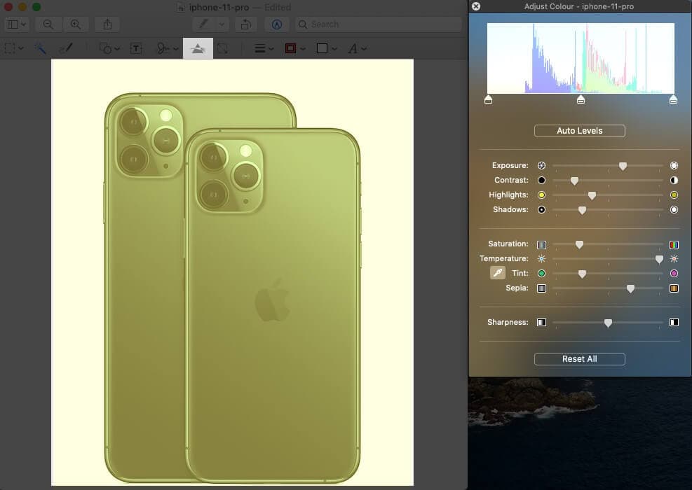 adjust color level on image in mac preview app