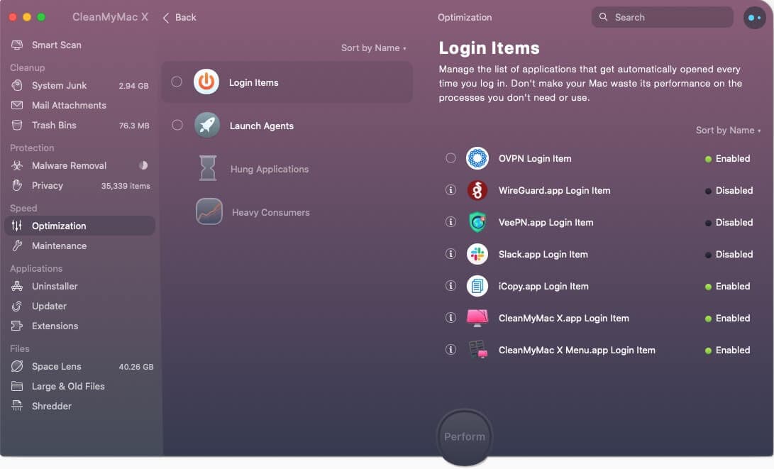 Disable unwanted login items using CleanMyMac X