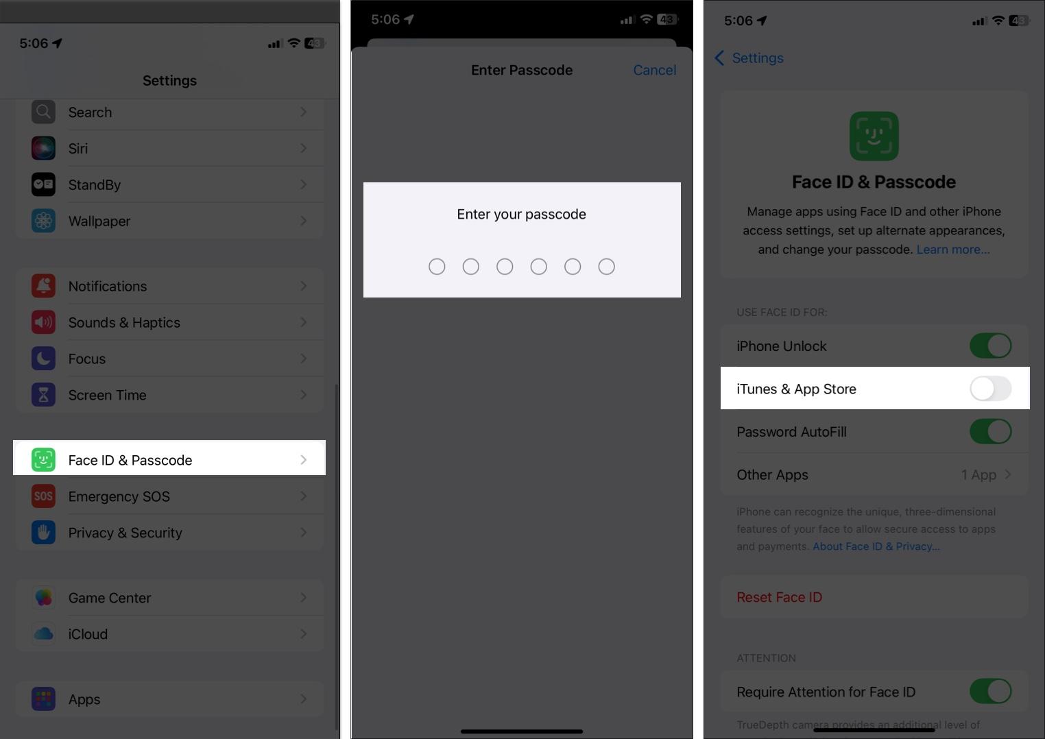 Changing App Store authentication settings.