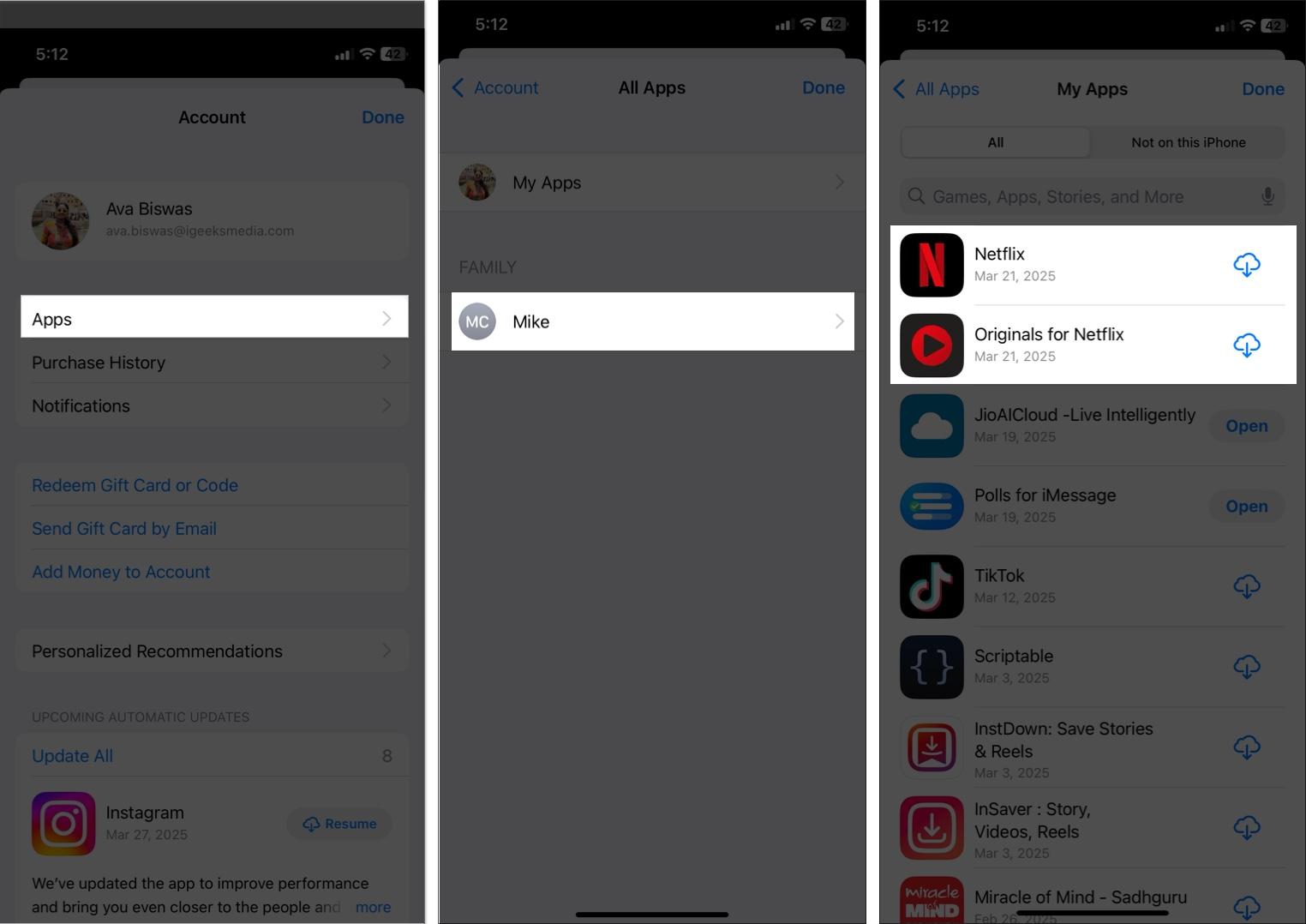 Downloading previously installed apps.