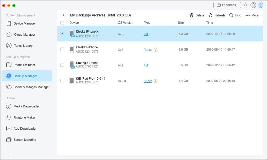 See and Manage iDevice Backup History with AnyTrans