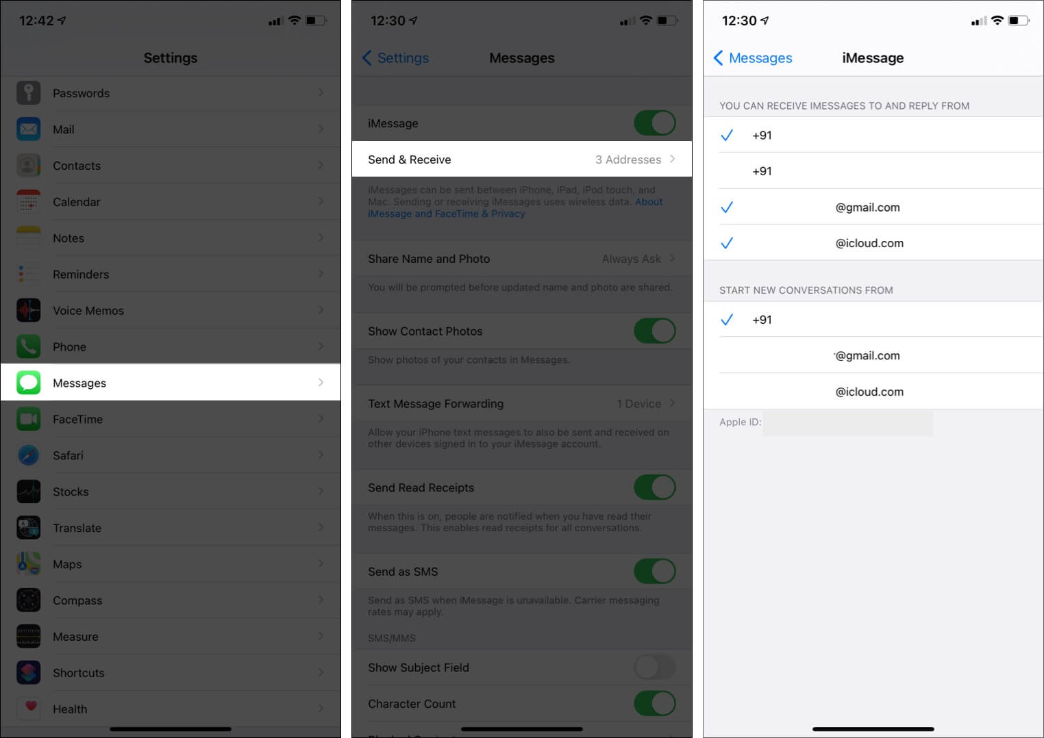 Choose preferred email or number for iMessage