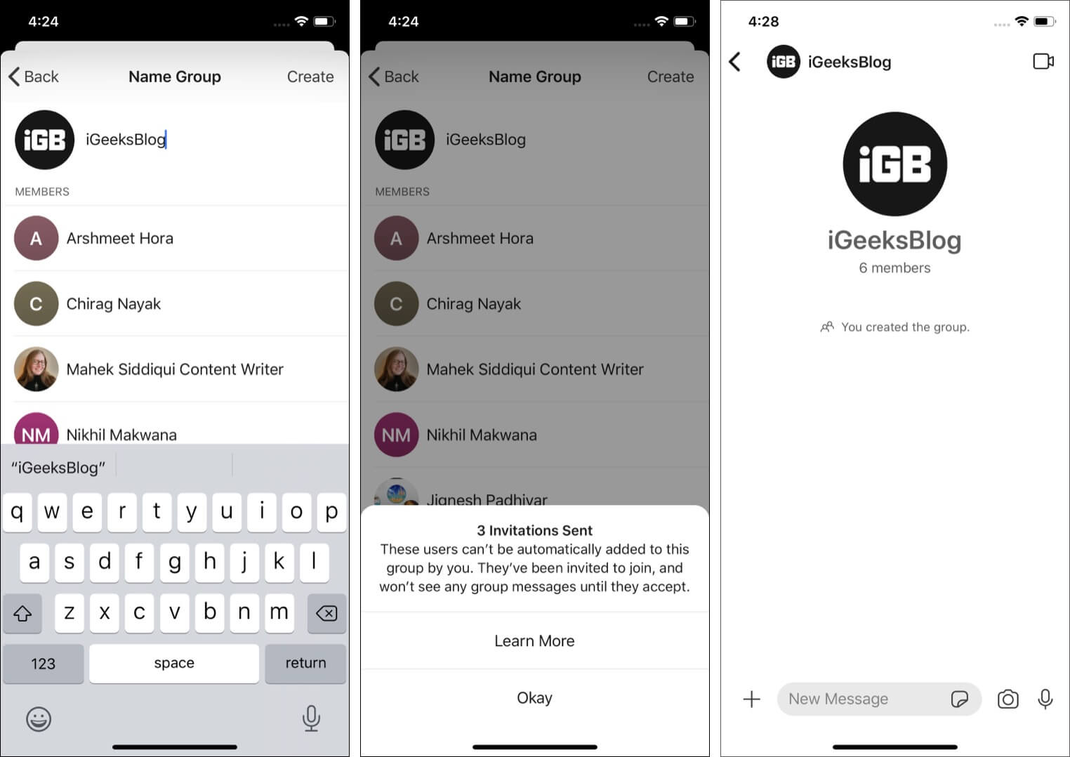 Enter the Group name and Tap Create