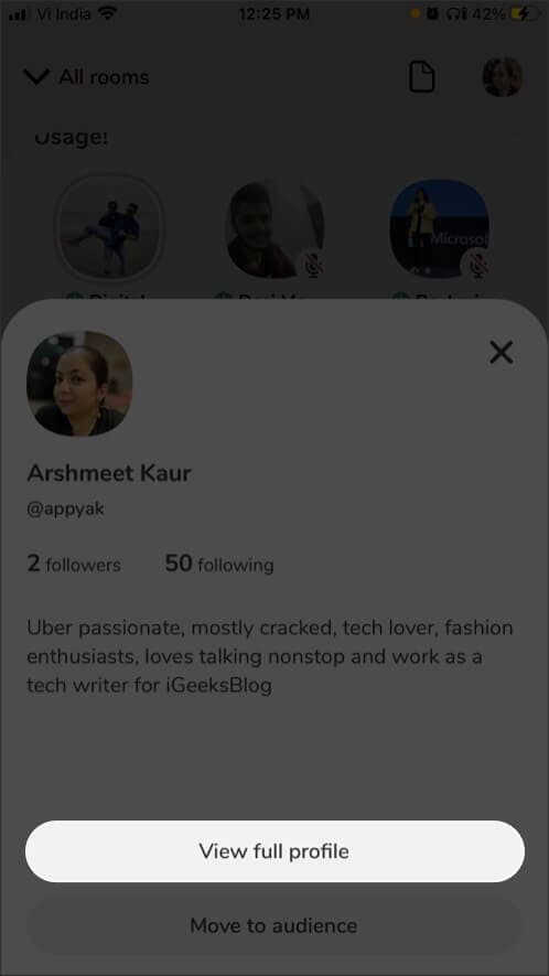 Check someone's profile in Clubhouse app