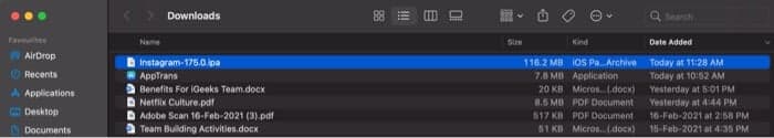 Click on .ipa file just downloaded to install the app on M1 Mac
