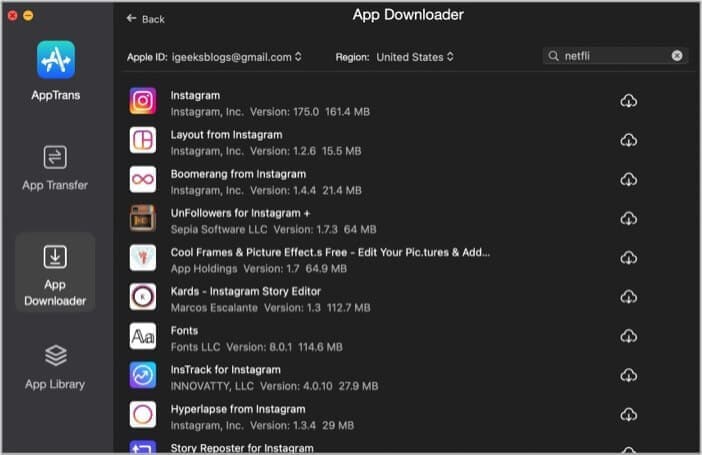 Click on download icon to initiate the download on M1 Mac