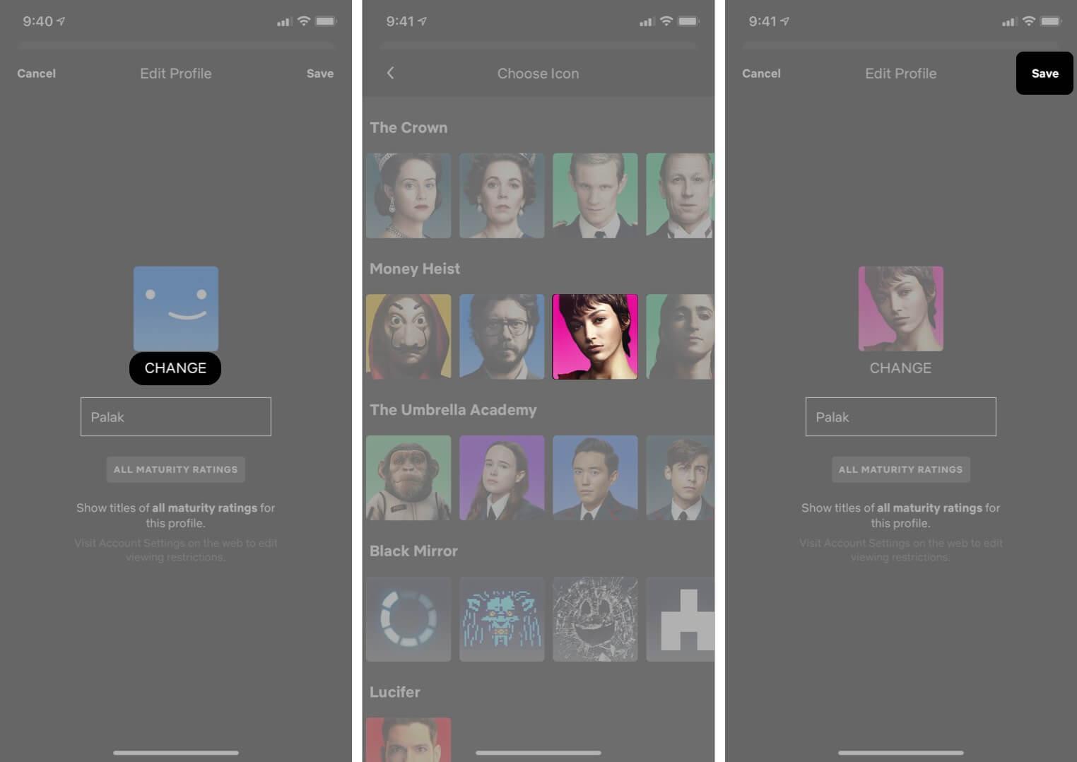 Tap to select the one you want to set as your profile picture on Netflix