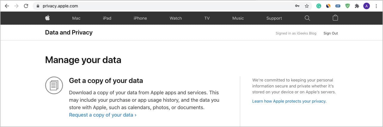 Request a copy of your iCloud data