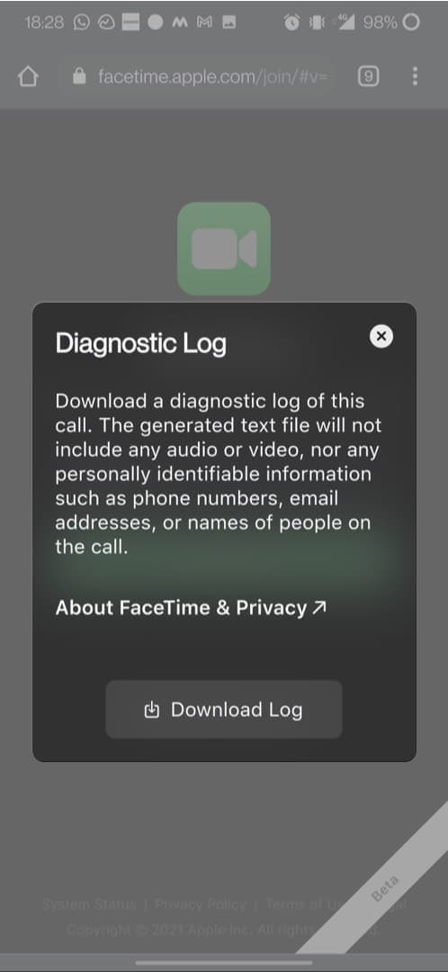 Download diagnostic log of the call on android device