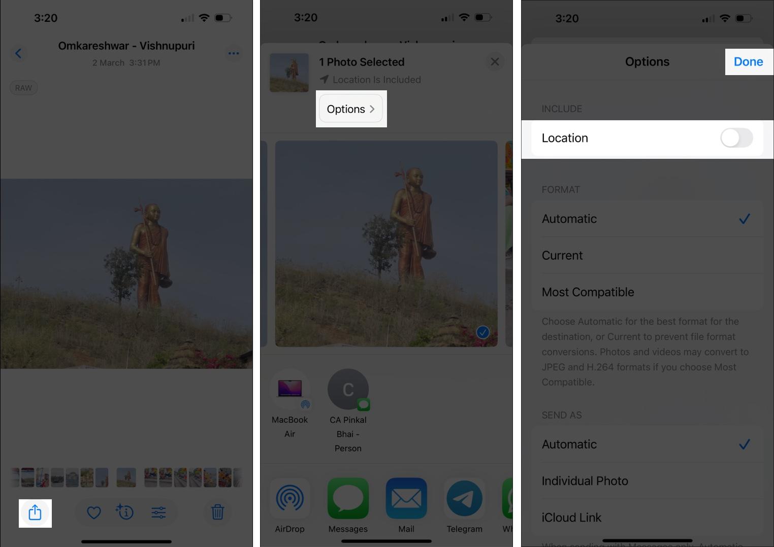 Remove location when sharing photo or video on iPhone.