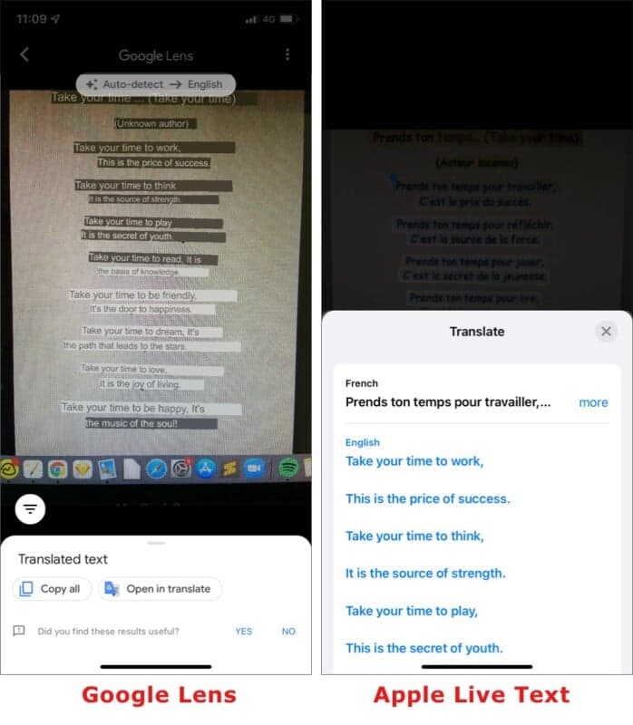 Live Text vs. Google Lens - Translation