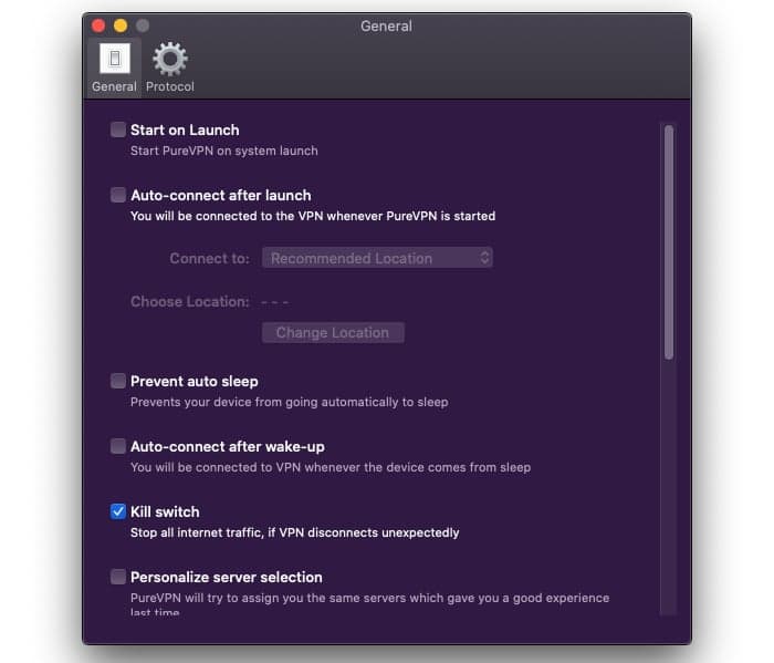 PureVPN - Internet kill switch