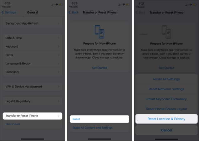 Reset iPhone Location & Privacy Settings