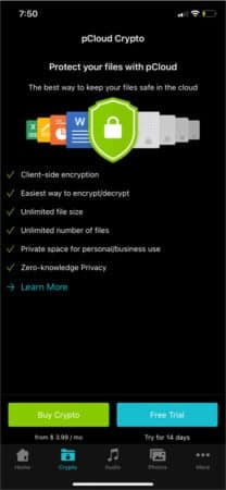 pcloud mobile crypto on iPhone