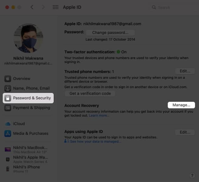 Select Password & Security from Mac's Settings