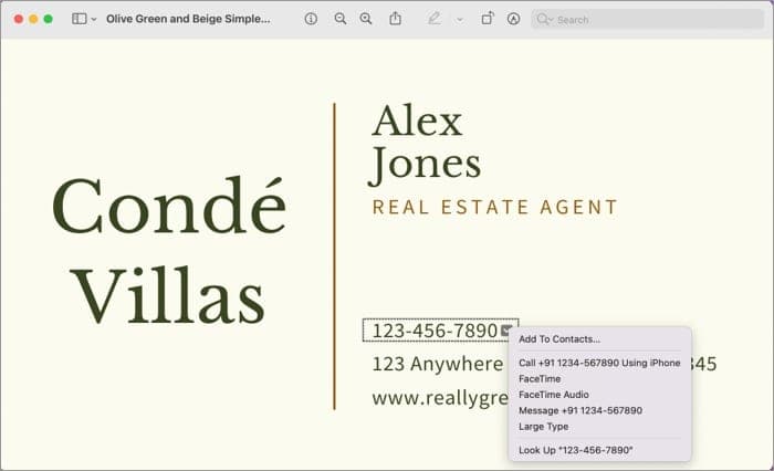 Call the number in the photo using Live Text on macOS 