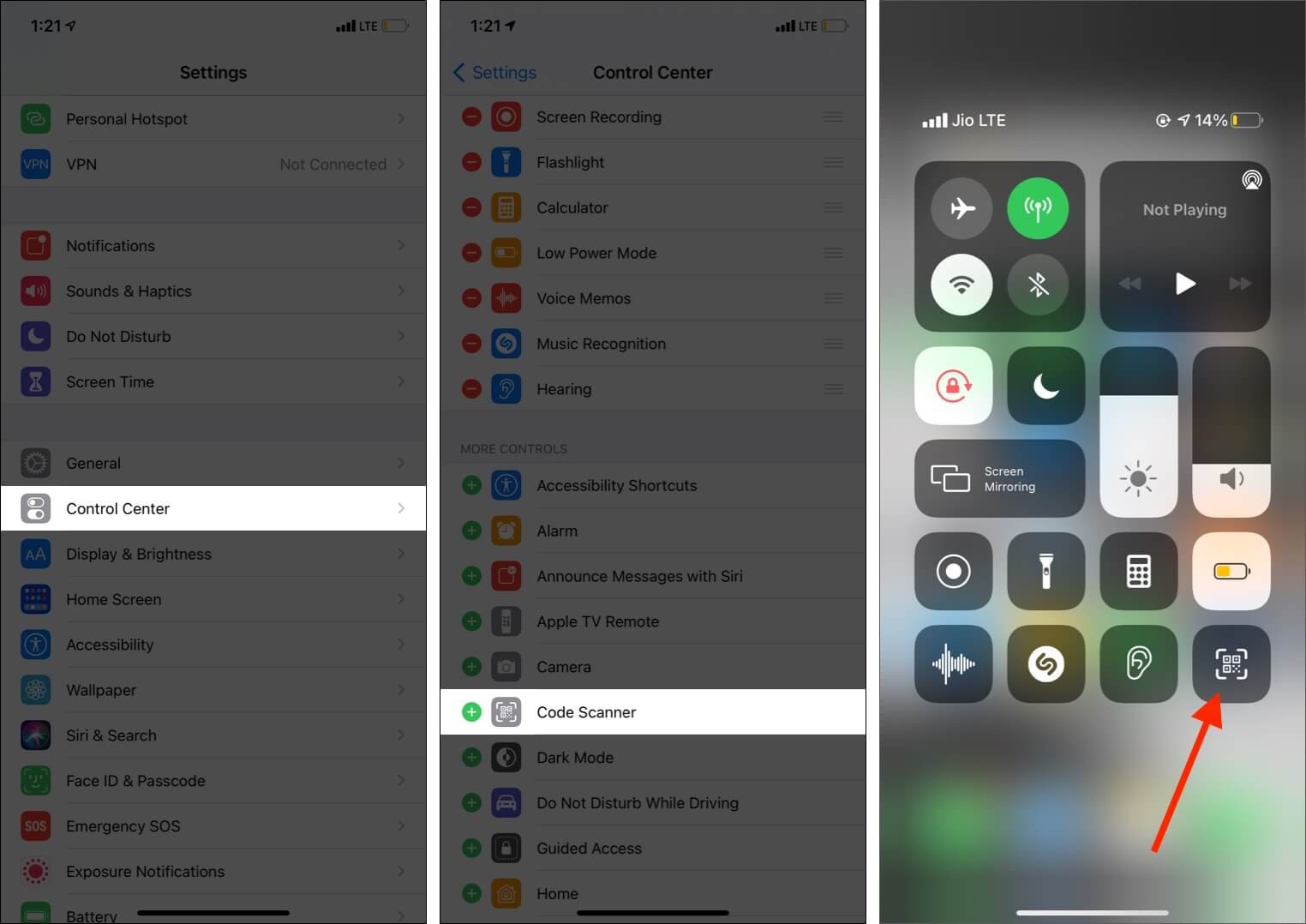 Add a qr code scanner to control center