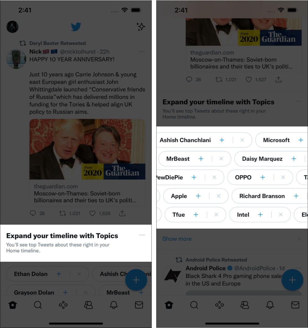 Follow Topics on Twitter on iPhone from Home Timeline