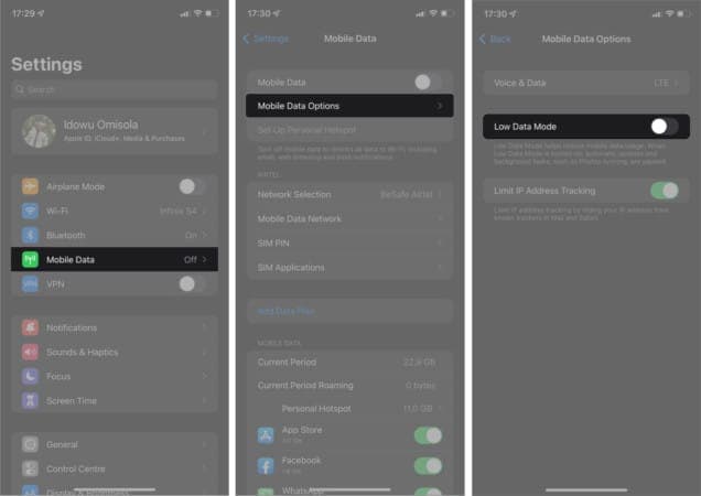 Deactivate low data usage on iPhone
