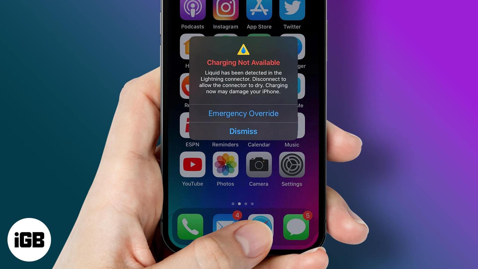 Why is my iPhone showing an Emergency Override Charging alert