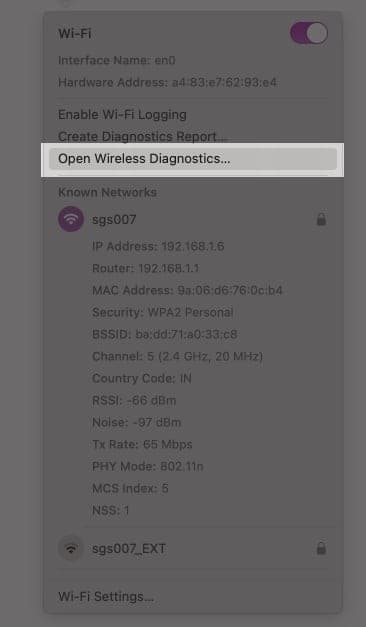 Open Wireless Diagnostics on Mac.