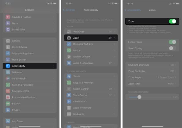 Adjust Zoom level settings on iPhone