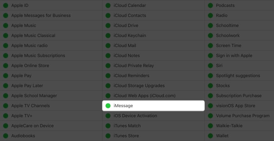 Check iMessage system status