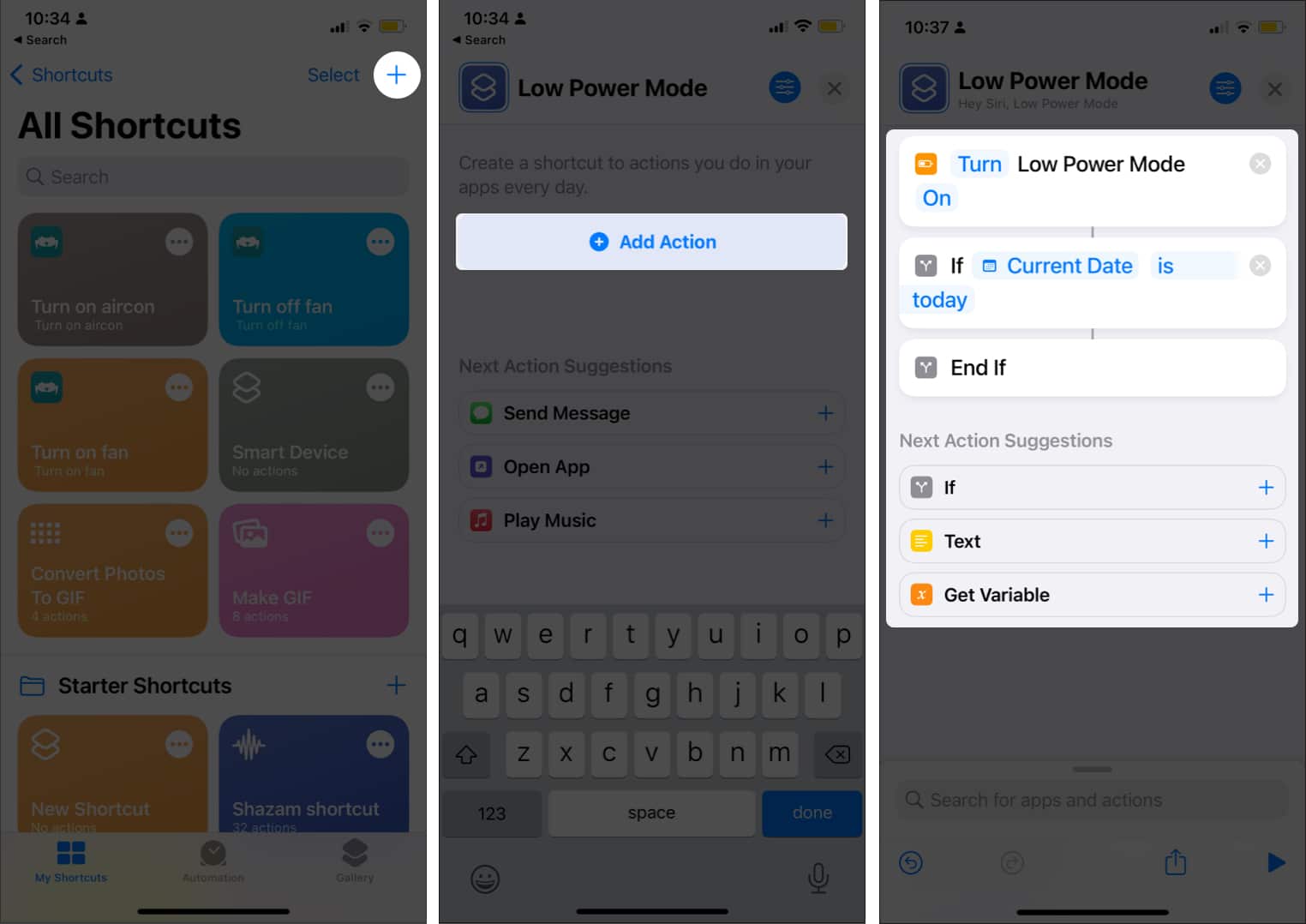 Search for Set Low Power Mode from Shortcuts on iPhone