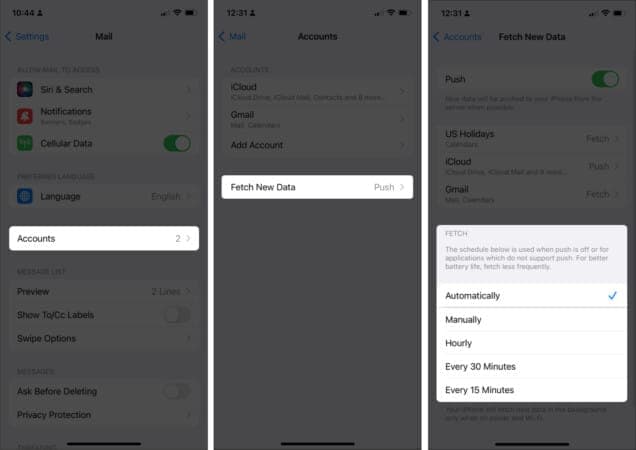 Turns off email fetching on iPhone